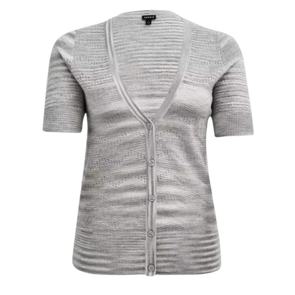 Torrid Pointelle Cardigan V-Neck Short Sleeve Oatmeal Button Sweater Cardigan 3X - Picture 3 of 15